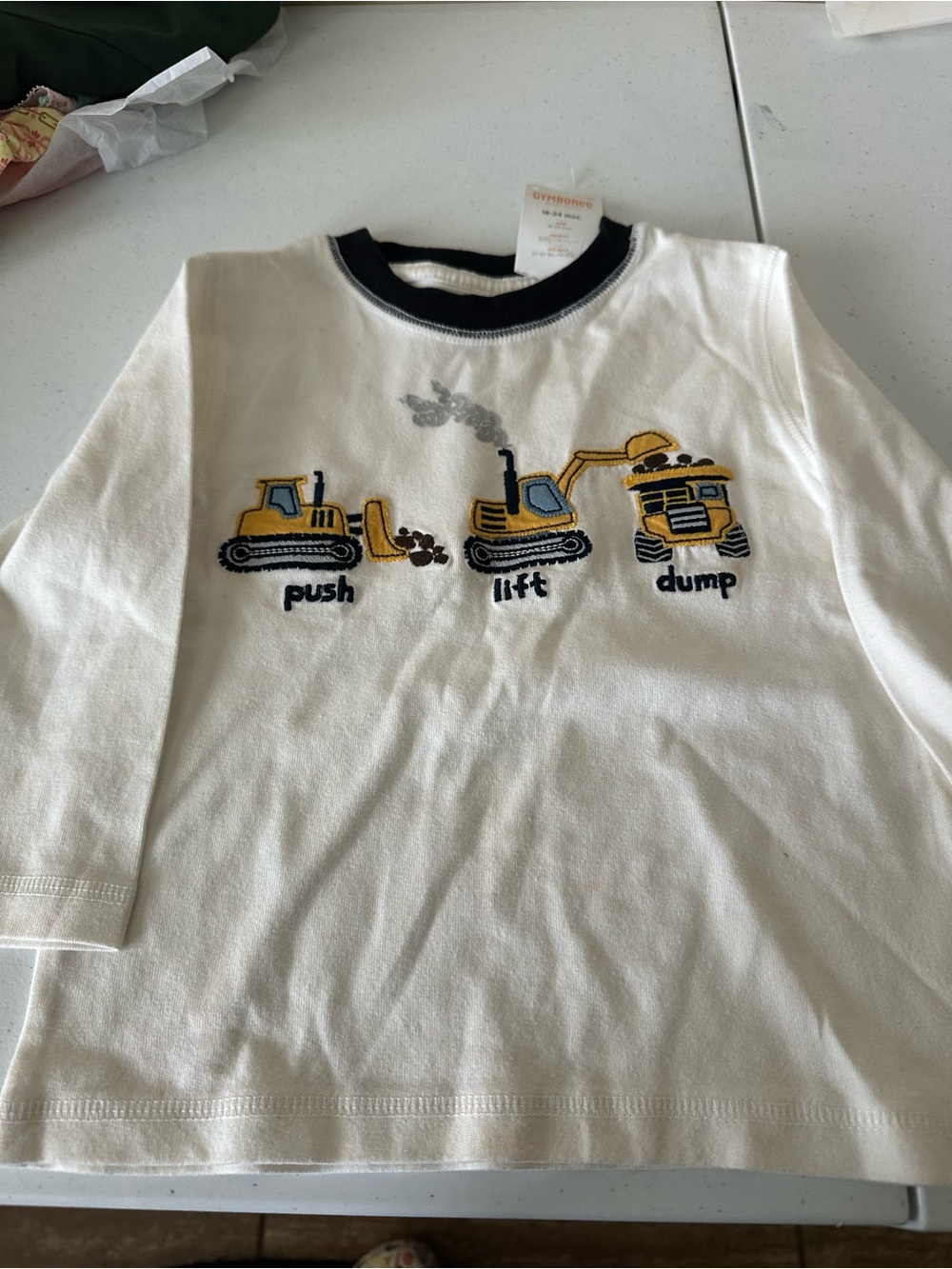 Gymboree Kids White Long-Sleeve Construction Graphic Tee size 18-24m/ NWT 1382